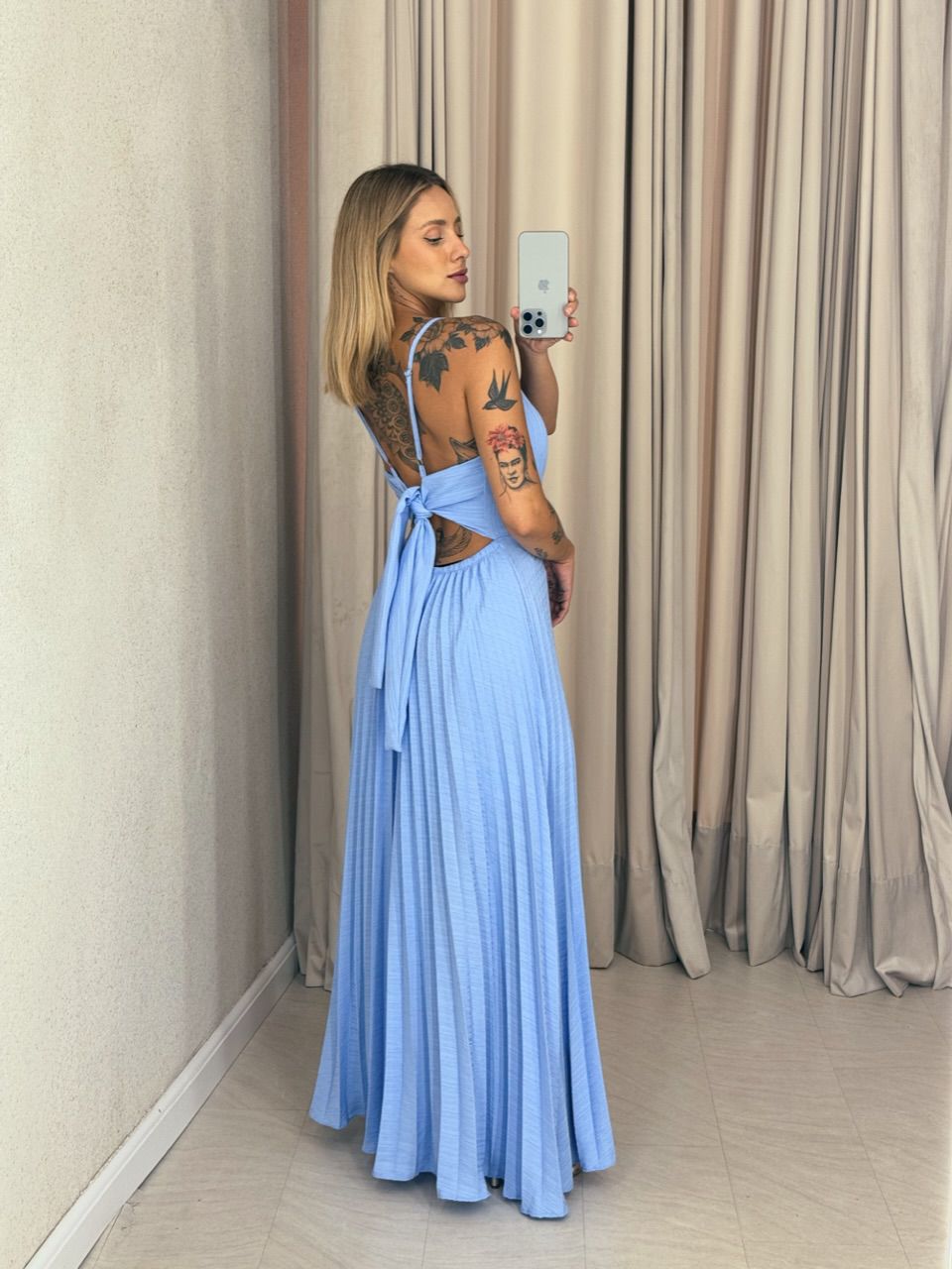 VESTIDO ALINE PLISSADO AZUL