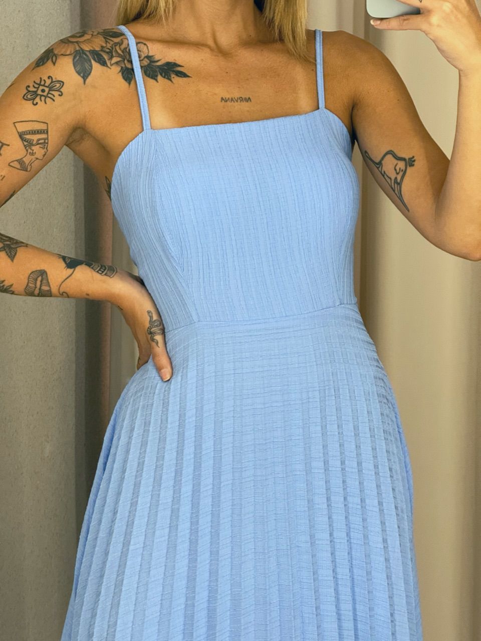 VESTIDO ALINE PLISSADO AZUL