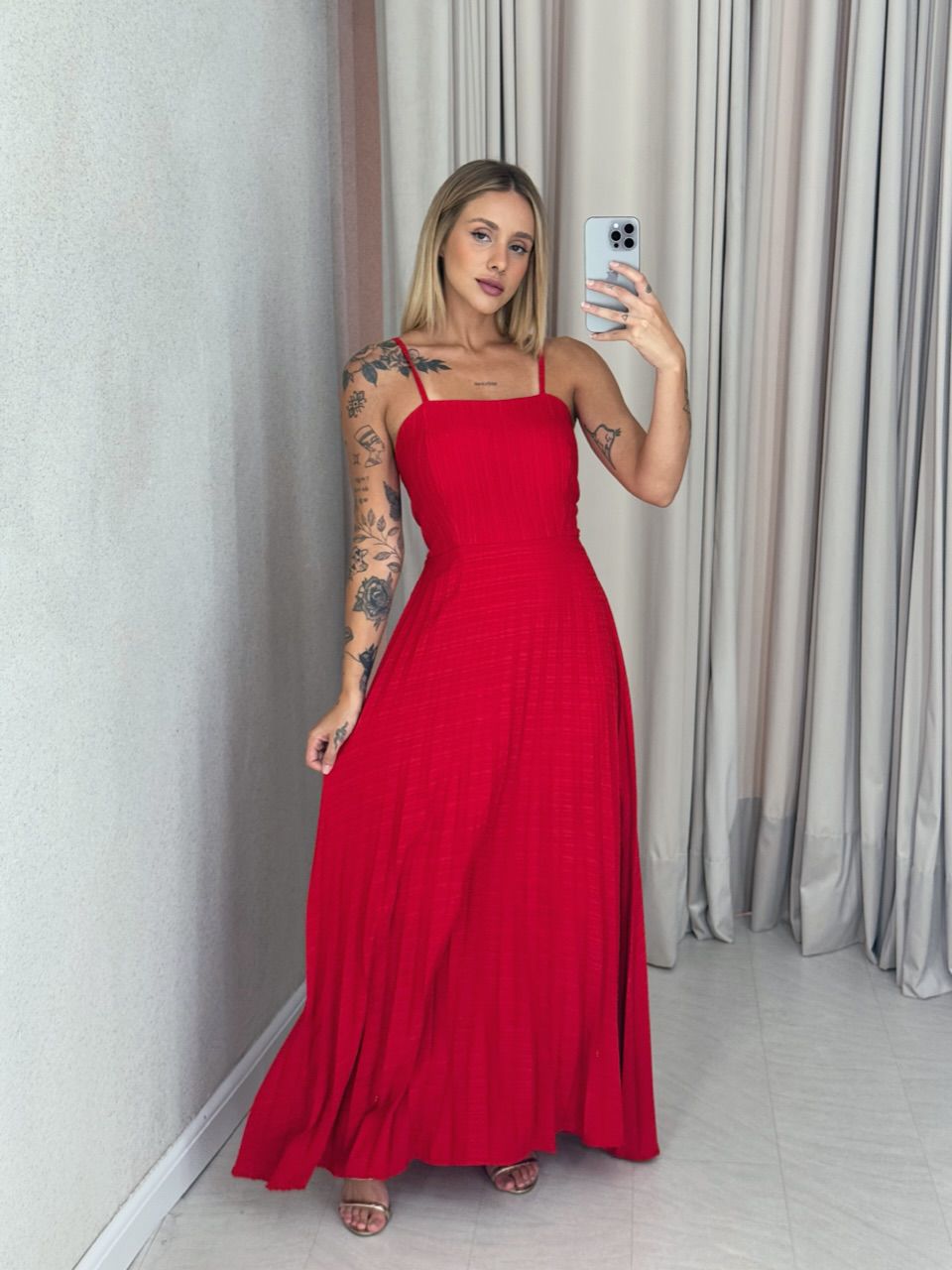 VESTIDO ALINE PLISSADO VERMELHO - 0058600006 - CAROLLA FERRARO