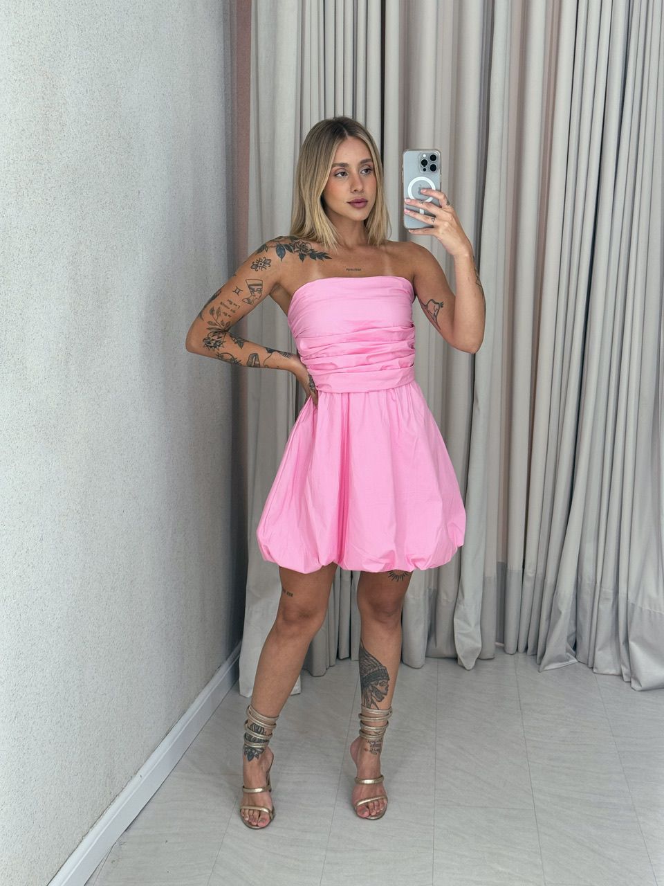VESTIDO SAMARA BALONÊ ROSA - 0058580031 - CAROLLA FERRARO