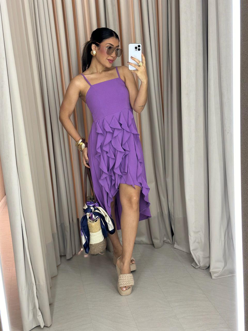 VESTIDO TÁBATA BABADOS ROXO - 0058560023 - CAROLLA FERRARO