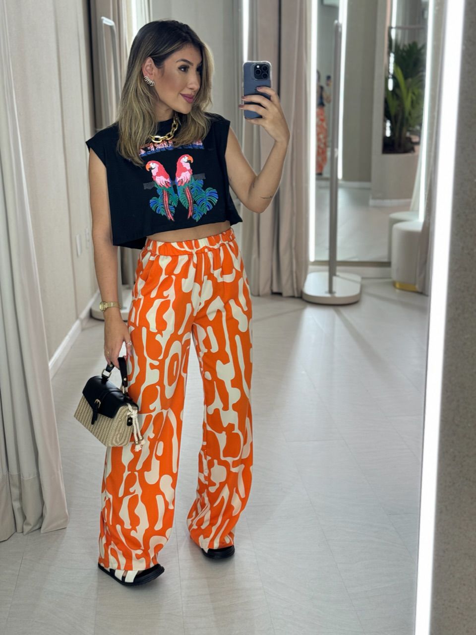 CALÇA NICOLY ESTAMPADA LARANJA