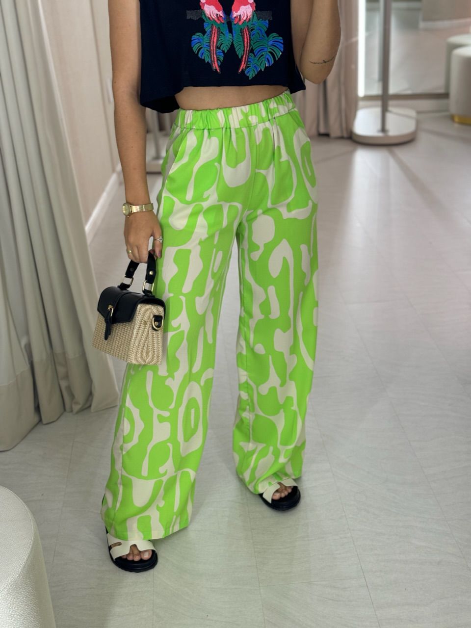 CALÇA NICOLY ESTAMPADA LIMA - 0047630116 - CAROLLA FERRARO