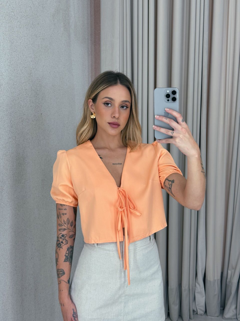 BLUSA NEUSA AMARRAÇÃO LARANJA - 0060080068 - CAROLLA FERRARO