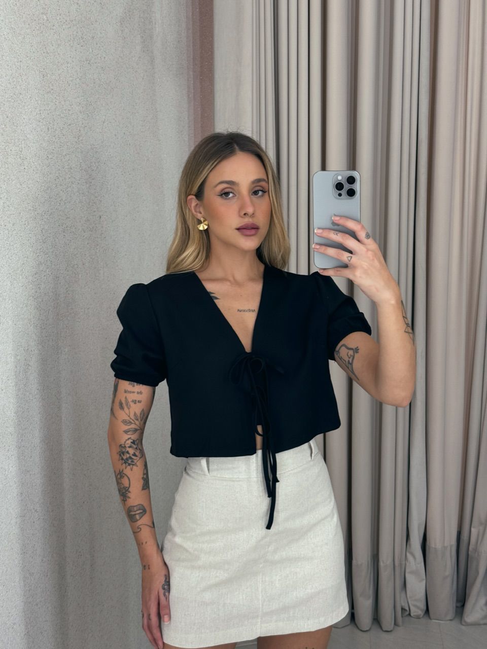 BLUSA NEUSA AMARRAÇÃO PRETA - 0060080033 - CAROLLA FERRARO
