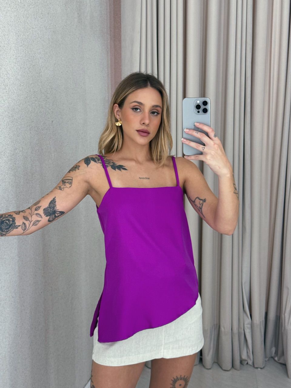 BLUSA VILMA ASSIMÉTRICA FUCSIA - 0060090120 - CAROLLA FERRARO