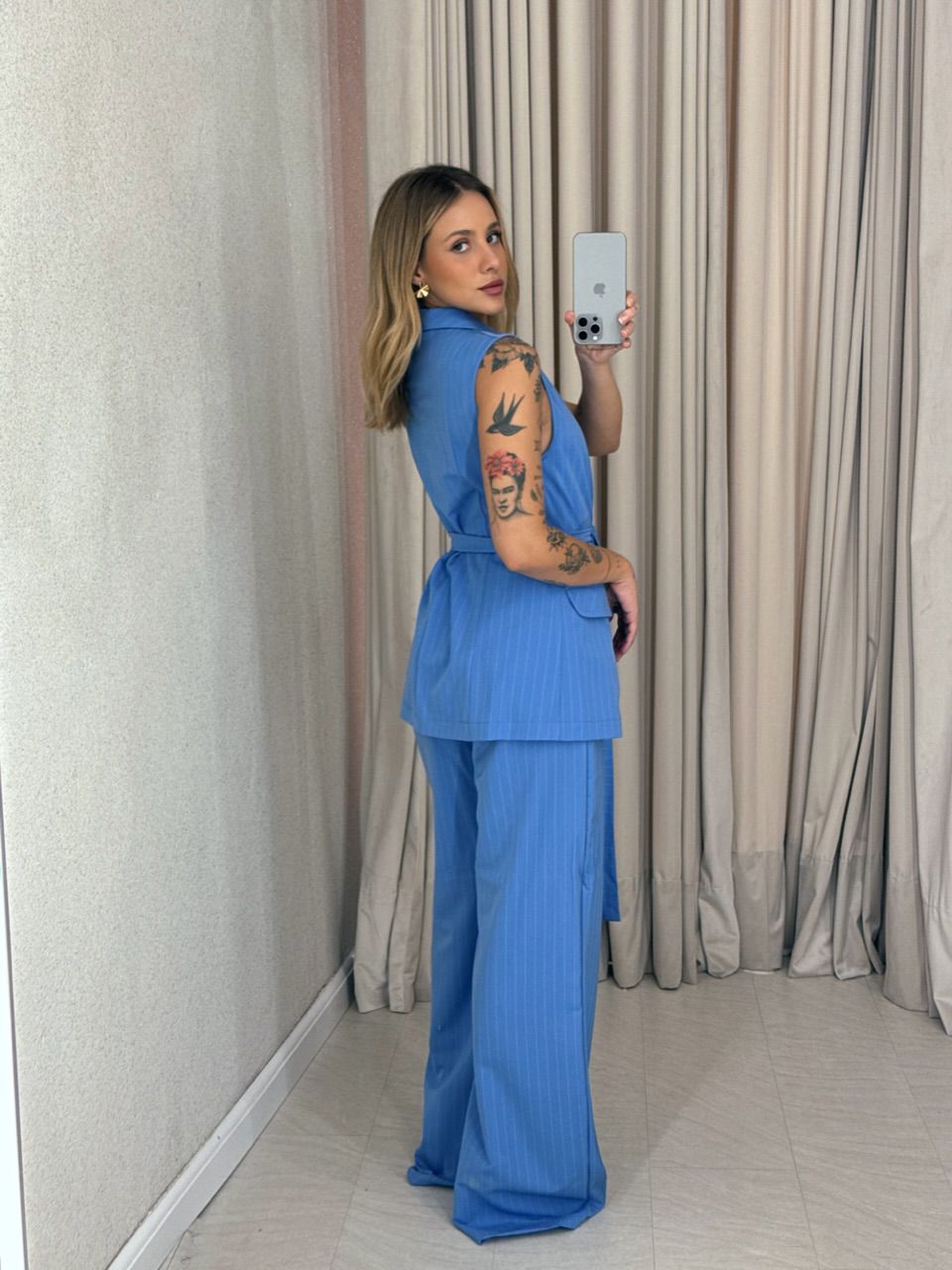 CALÇA RAVENA CF RISCA DE GIZ azul