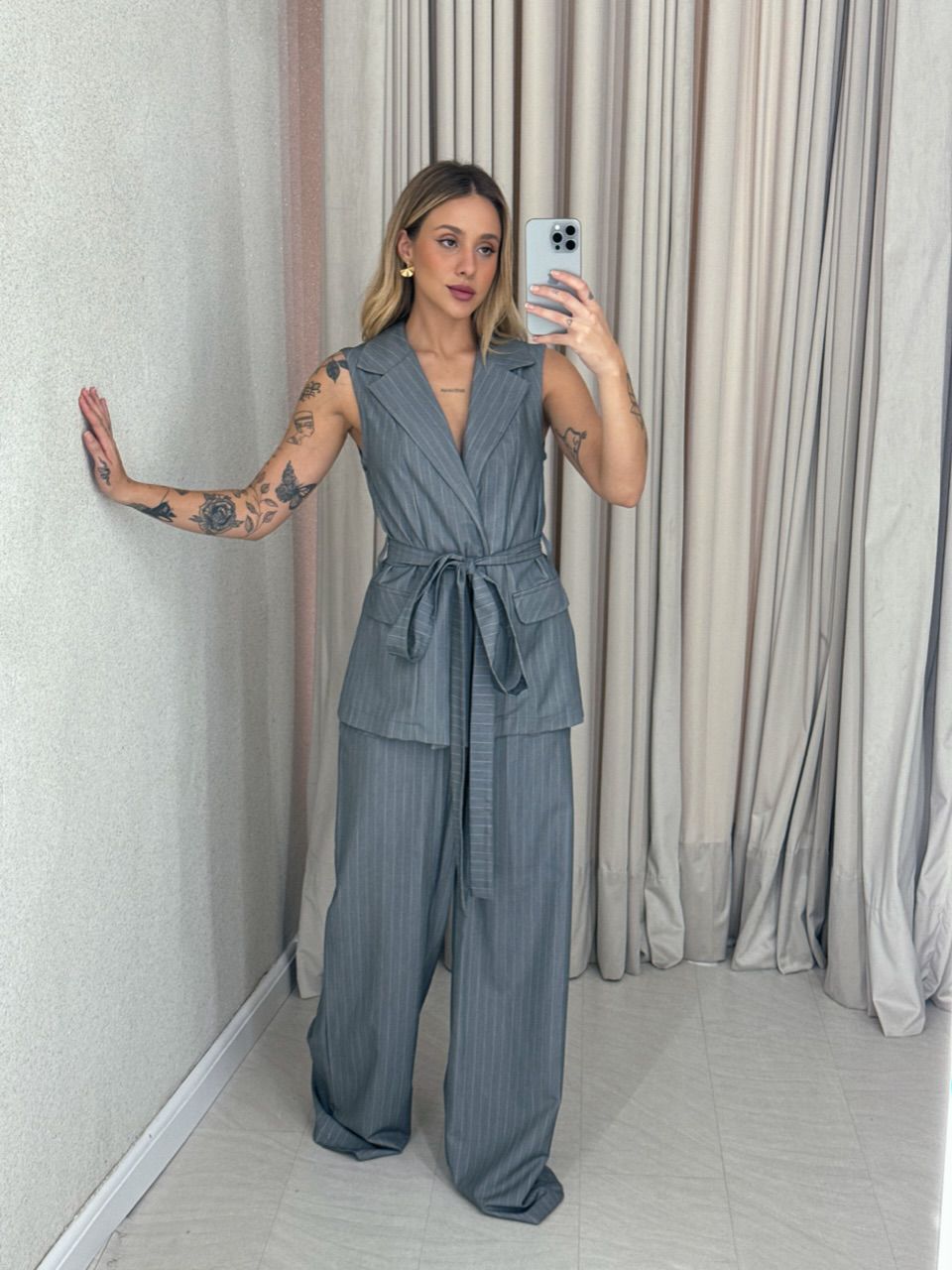 CALÇA RAVENA CF RISCA DE GIZ GRAFITE
