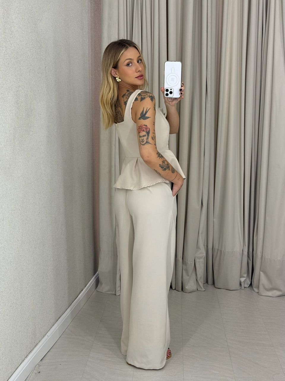 CONJUNTO CHLOE BLUSA CALÇA AREIA