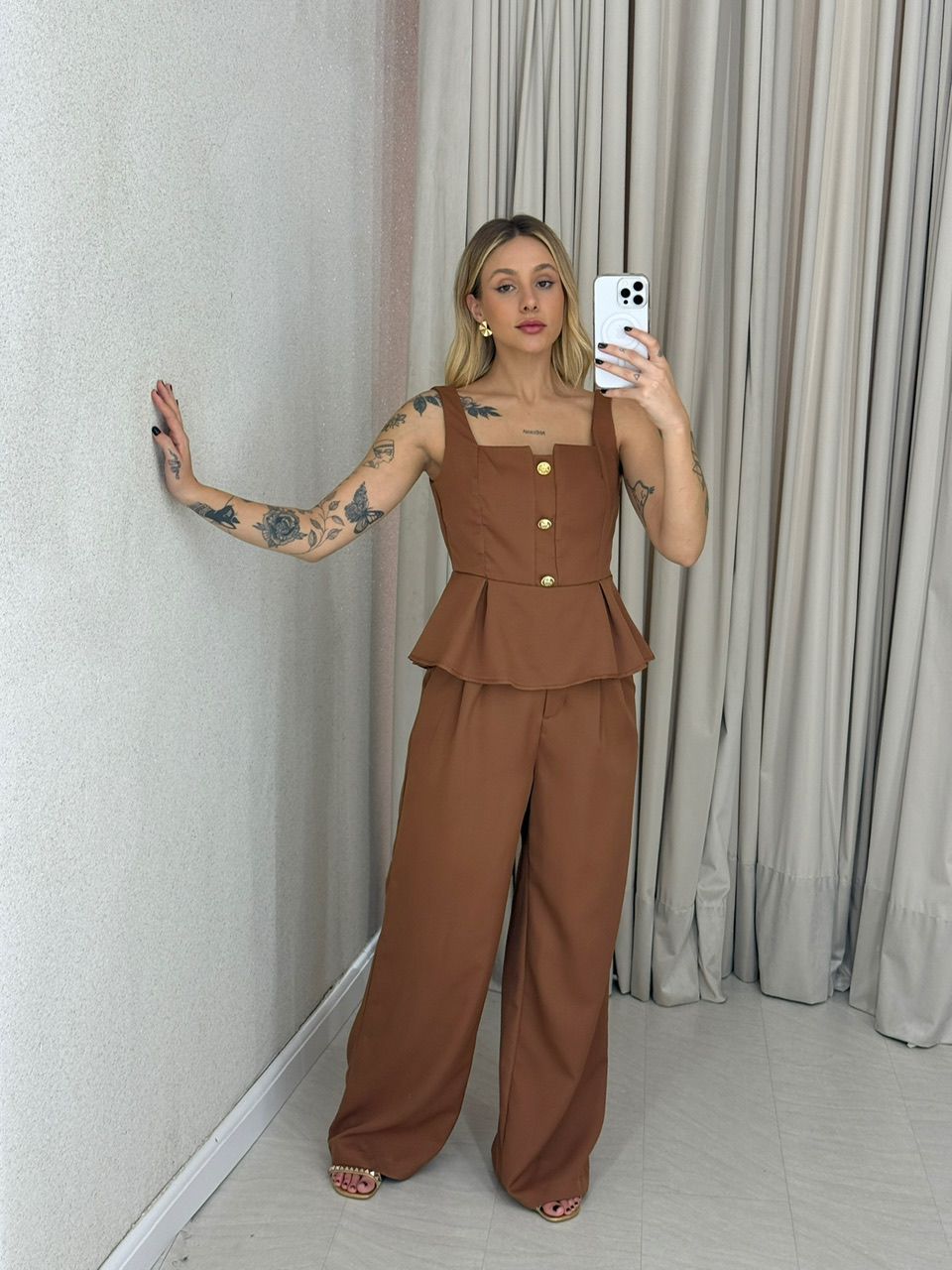 CONJUNTO CHLOE BLUSA CALÇA MARROM