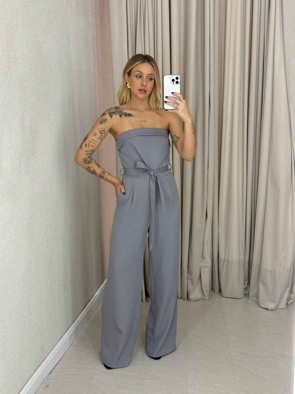MACACÃO LAUANE TOMARA QUE CAIA CINZA - 0063510091 - CAROLLA FERRARO
