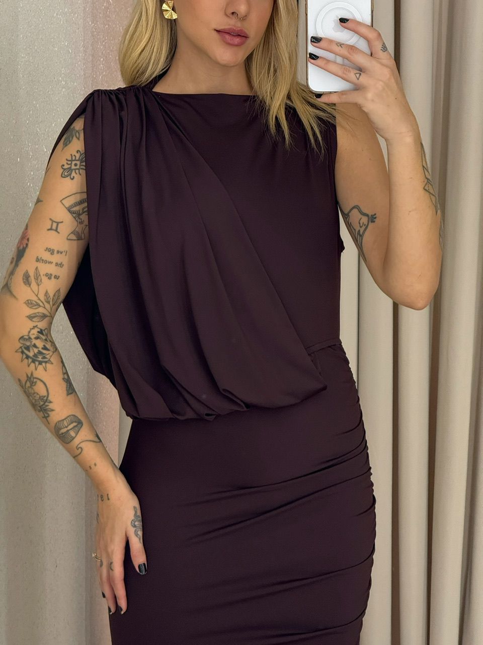 VESTIDO VIRGÍNIA DRAPEADO MARROM