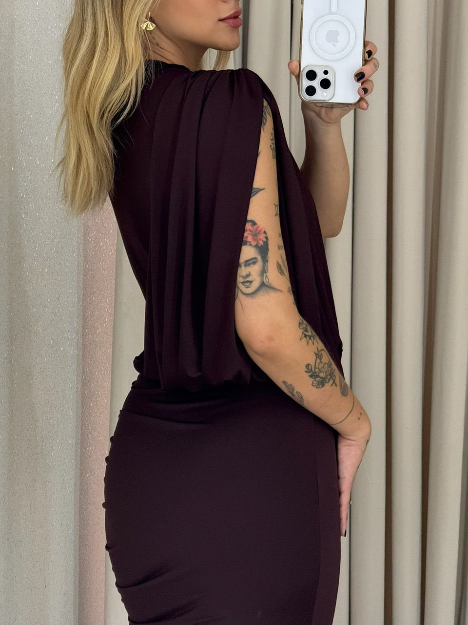 VESTIDO VIRGÍNIA DRAPEADO MARROM