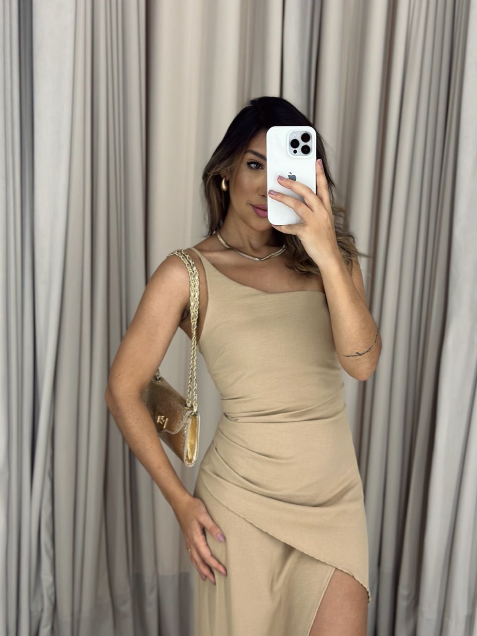 VESTIDO FENDA 02 DRAPEADO NUDE