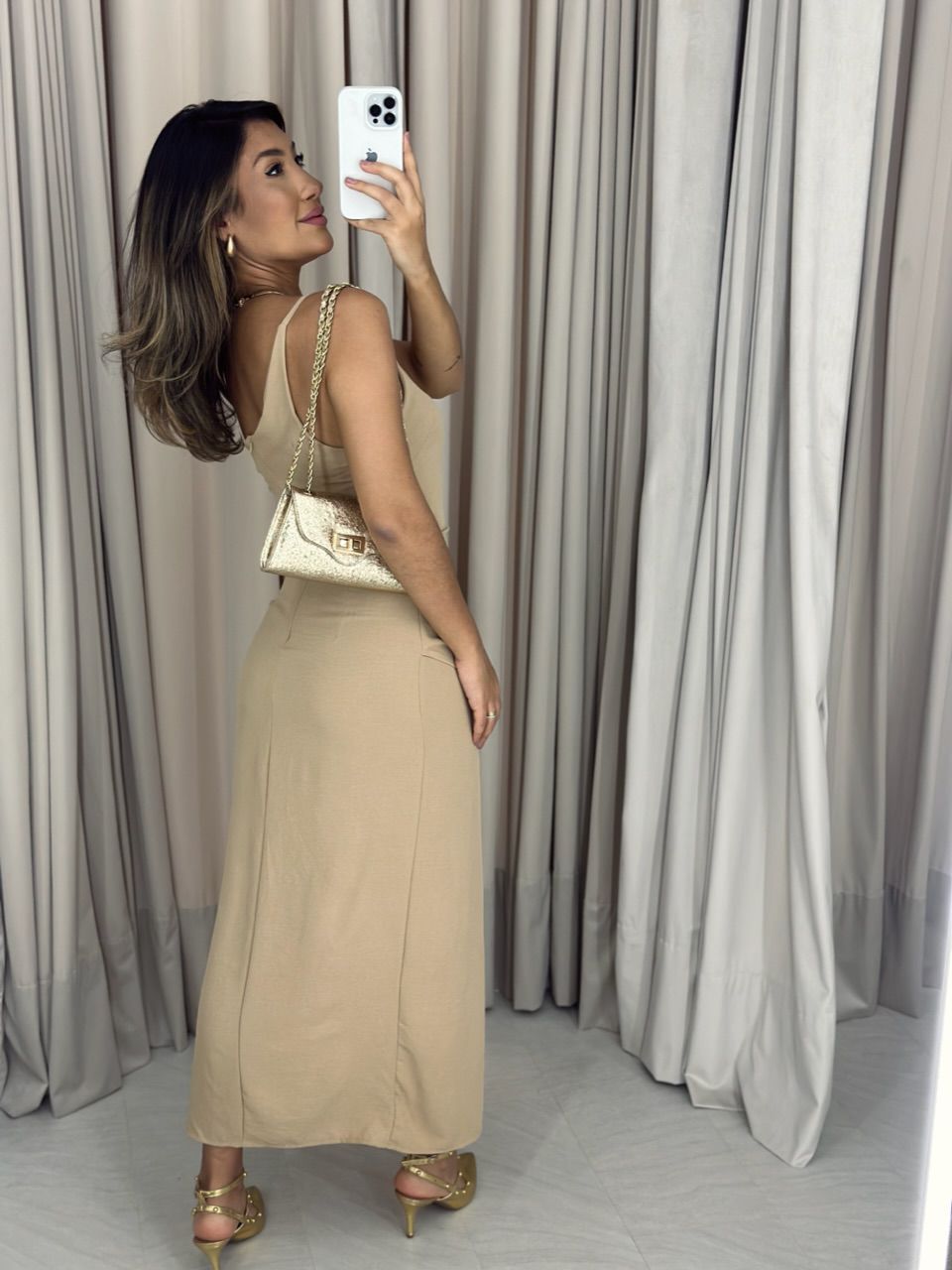 VESTIDO FENDA 02 DRAPEADO NUDE