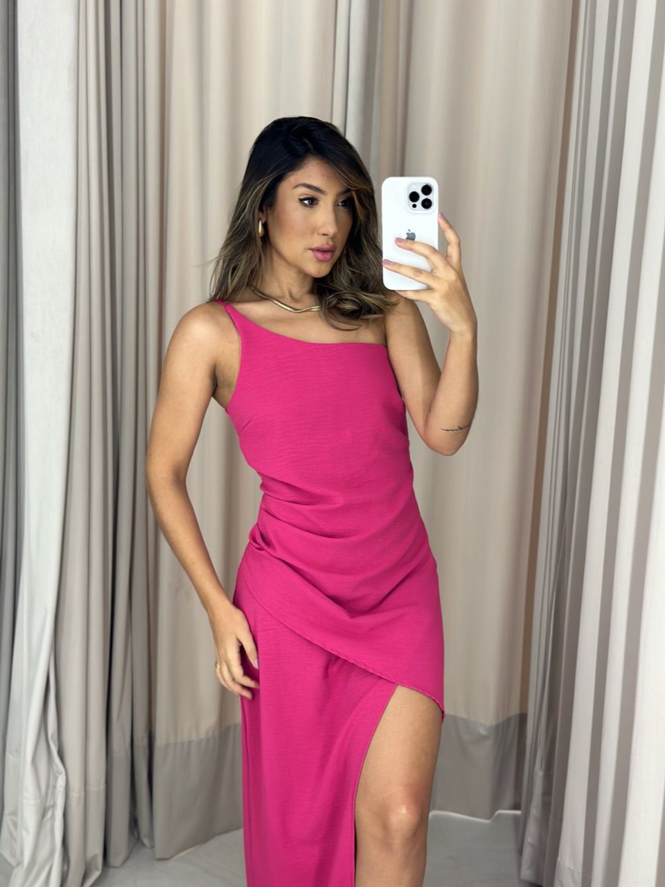 VESTIDO FENDA 02 DRAPEADO PINK