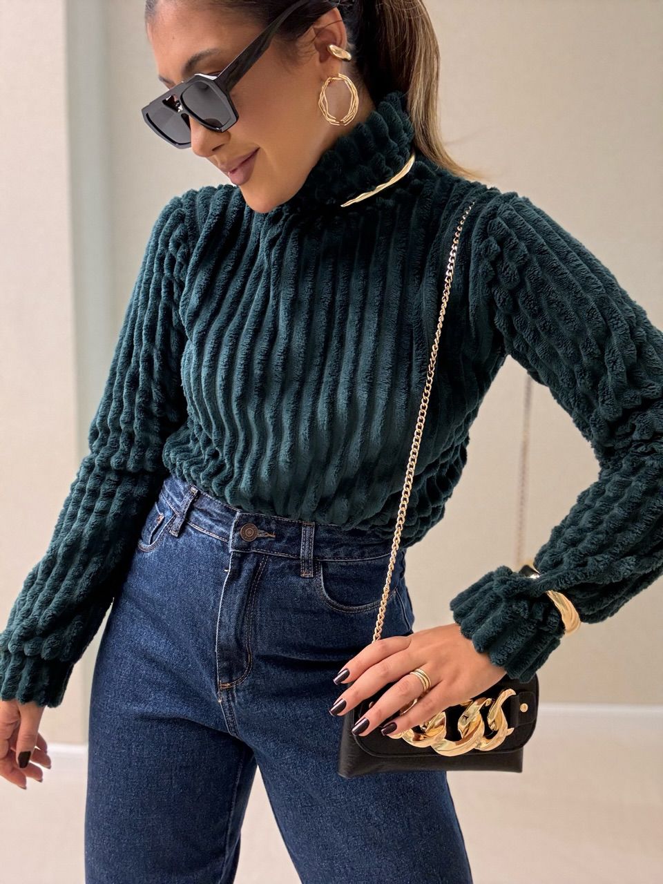 BLUSA LÚCIA PELINHOS VERDE - 0064440014 - CAROLLA FERRARO