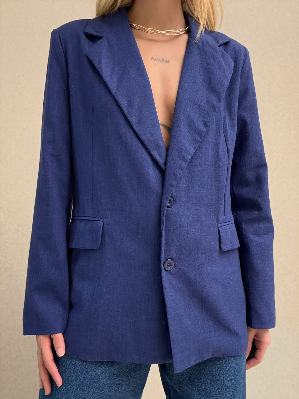 BLAZER CÉLIA LINHO MARINHO - 0064330055 - CAROLLA FERRARO