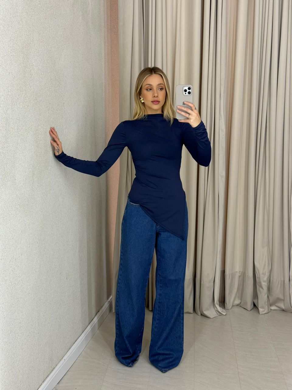 BLUSA DIANA CF ASSIMÉTRICA MARINHO