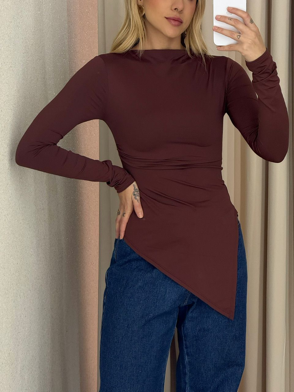 BLUSA DIANA CF ASSIMÉTRICA MARROM