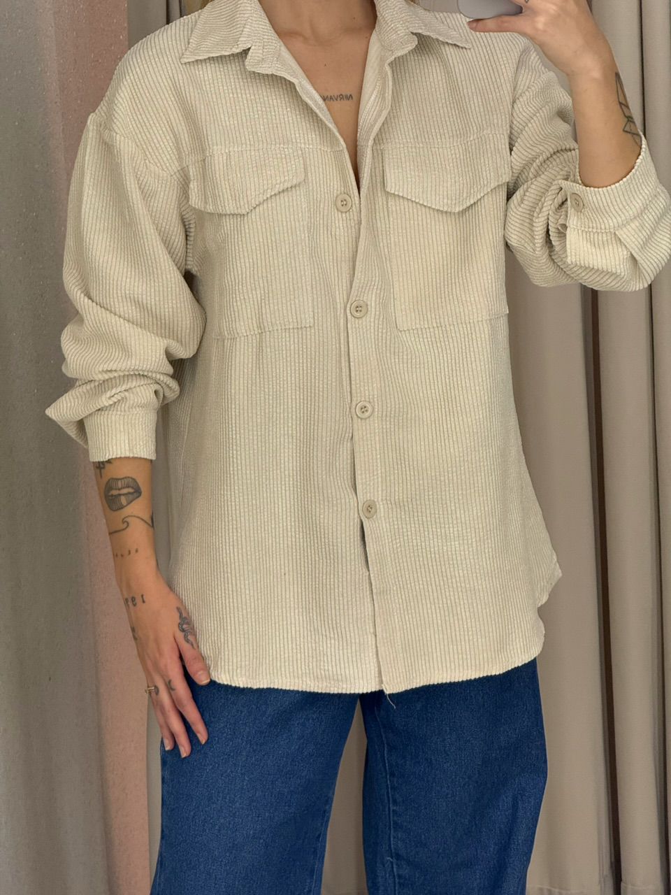 CAMISA CAETANA COTELÊ AREIA