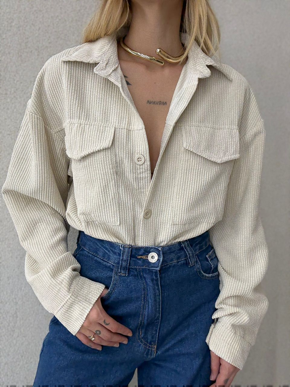 CAMISA CAETANA COTELÊ AREIA