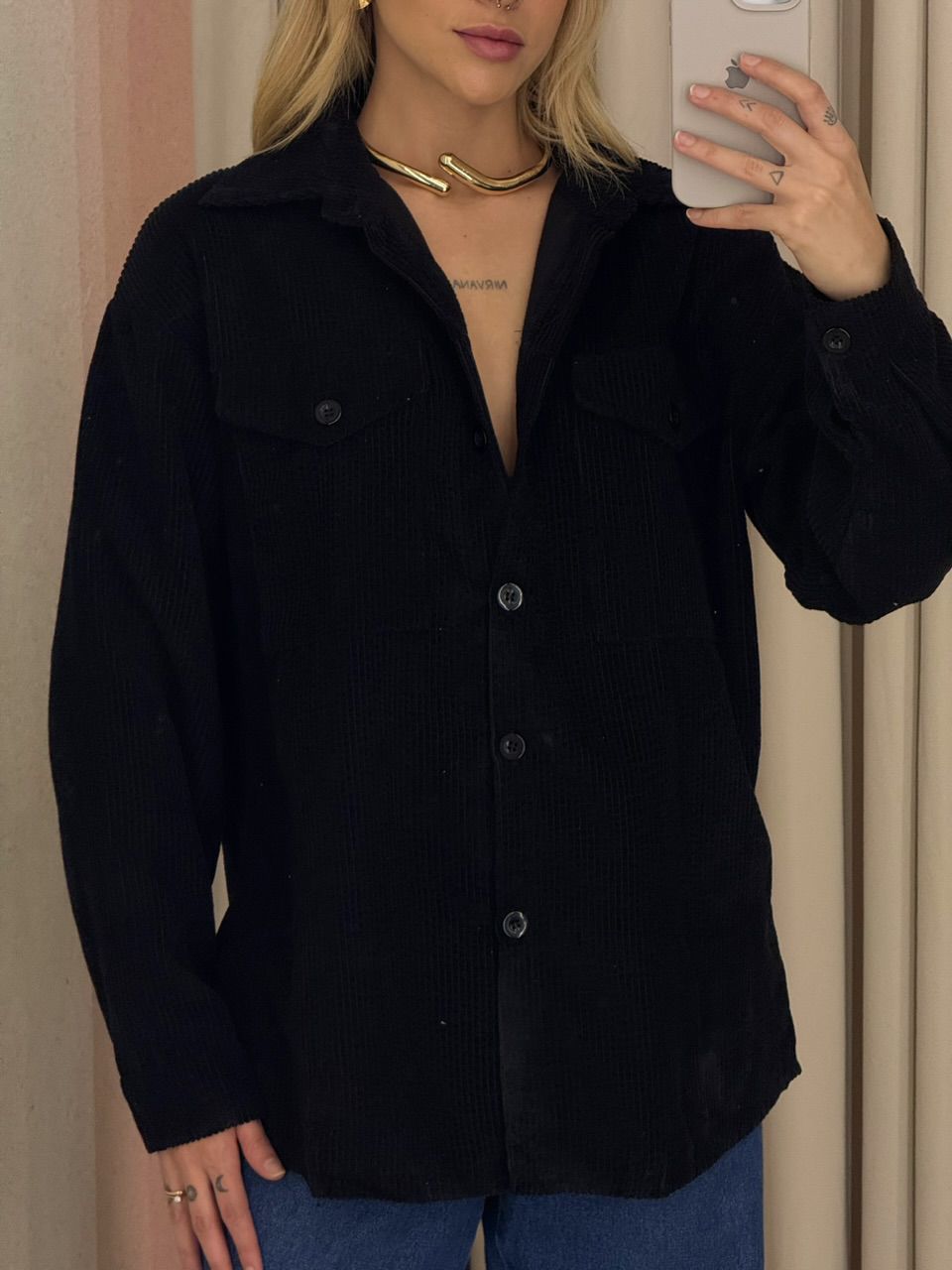 CAMISA CAETANA COTELÊ PRETA