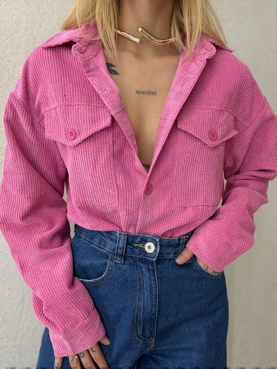 CAMISA CAETANA COTELÊ ROSA - 0064390031 - CAROLLA FERRARO