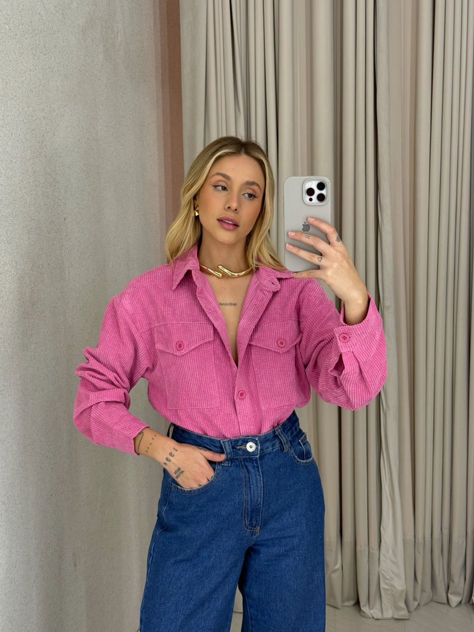 CAMISA CAETANA COTELÊ ROSA