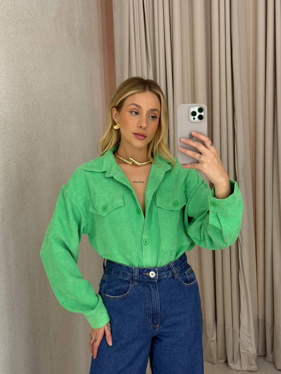 CAMISA CAETANA COTELÊ VERDE