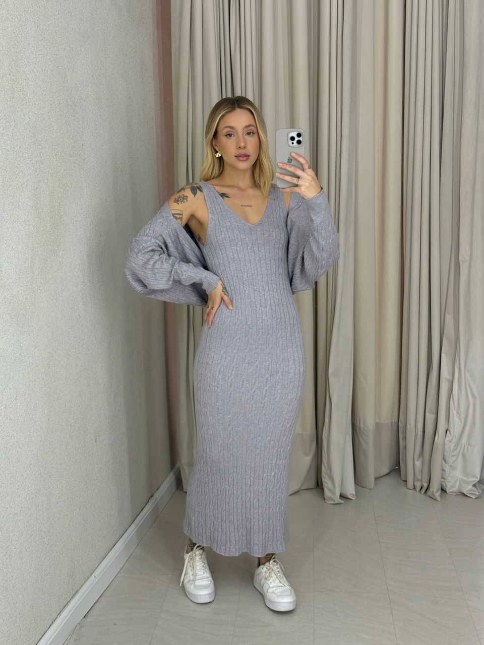 CONJUNTO MALTA Tricot Cinza - 0064360091 - CAROLLA FERRARO