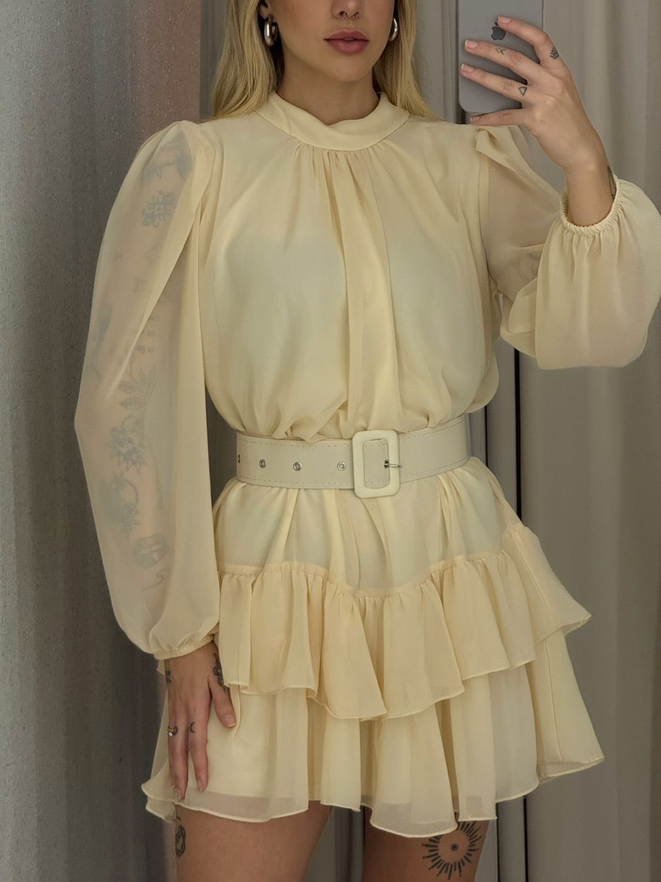 VESTIDO ROSÂNGELA CINTO CREME