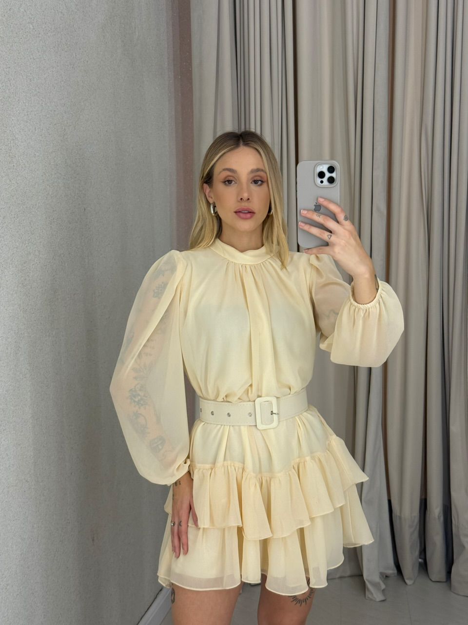 VESTIDO ROSÂNGELA CINTO CREME