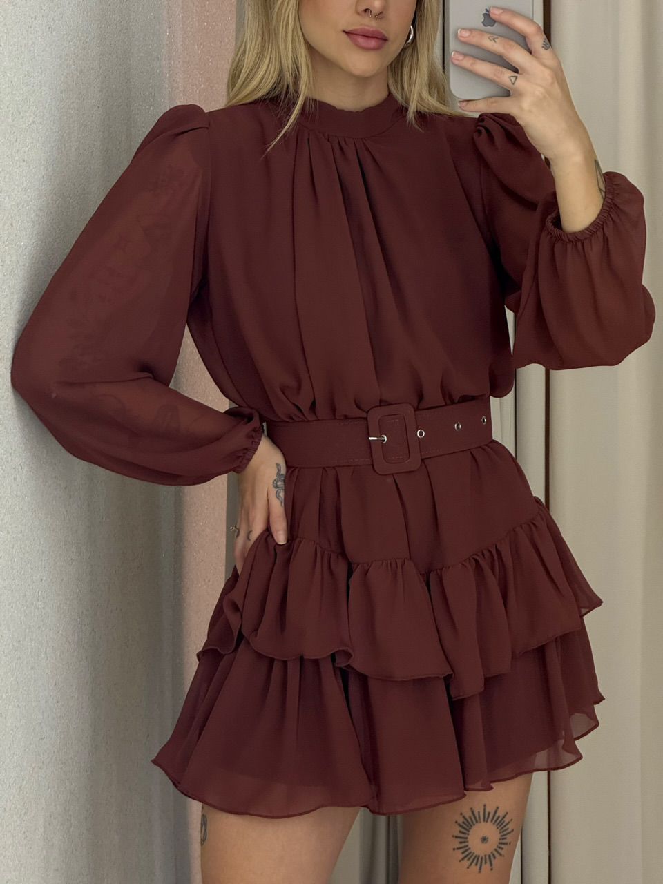 VESTIDO ROSÂNGELA CINTO MARROM