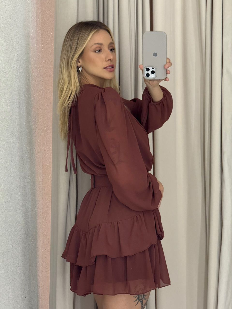 VESTIDO ROSÂNGELA CINTO MARROM