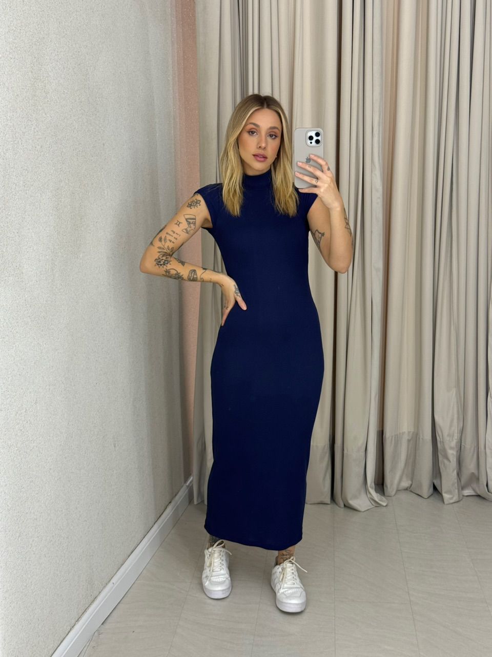 VESTIDO DENISE CANELADO MARINHO