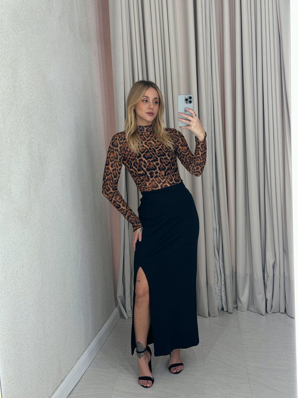 BLUSA ONÇA TULE MARROM
