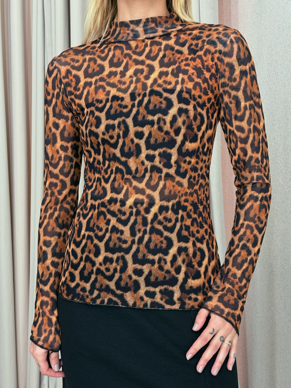 BLUSA ONÇA TULE MARROM