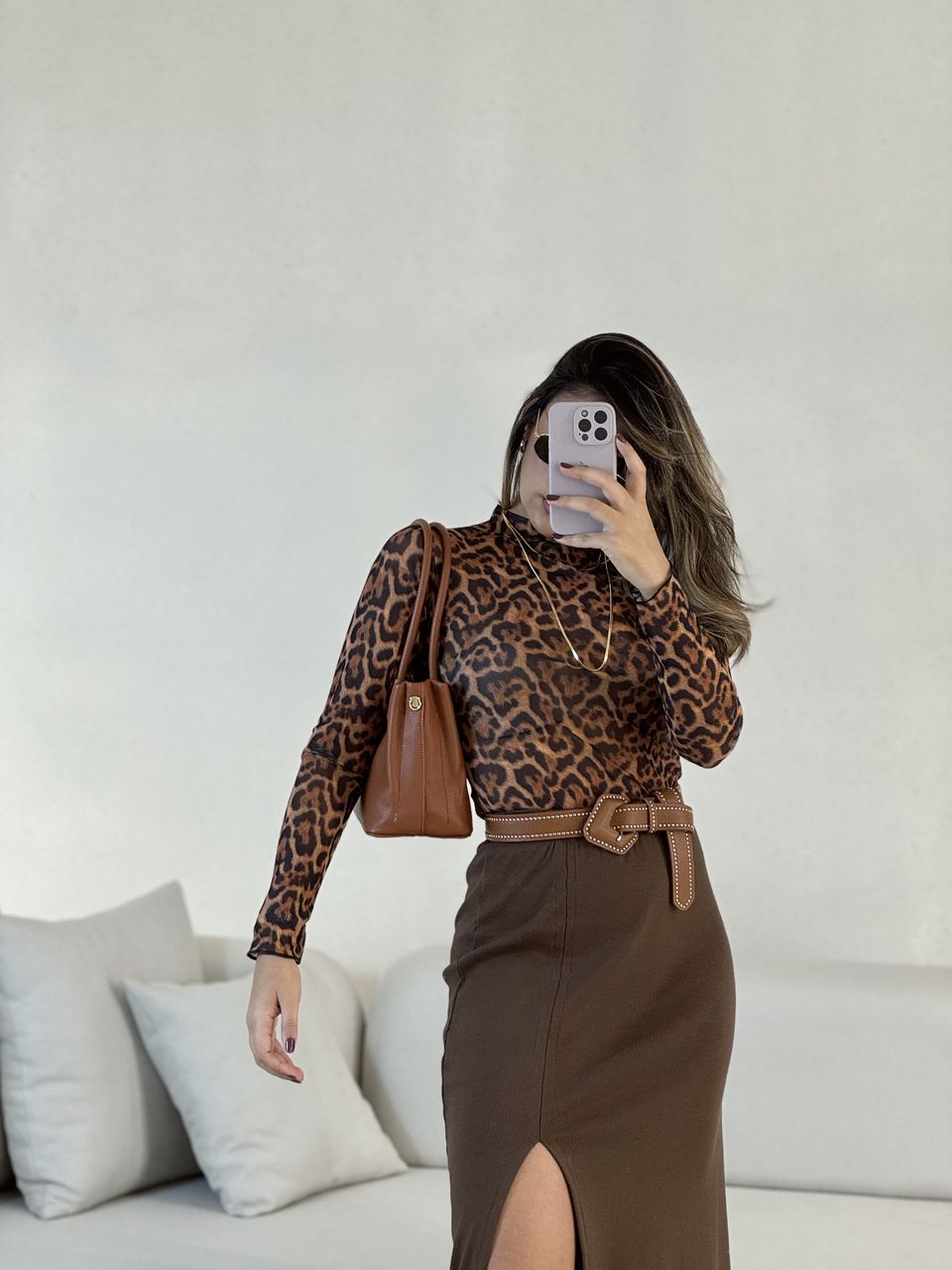 BLUSA ONÇA TULE MARROM - 0054180054 - CAROLLA FERRARO