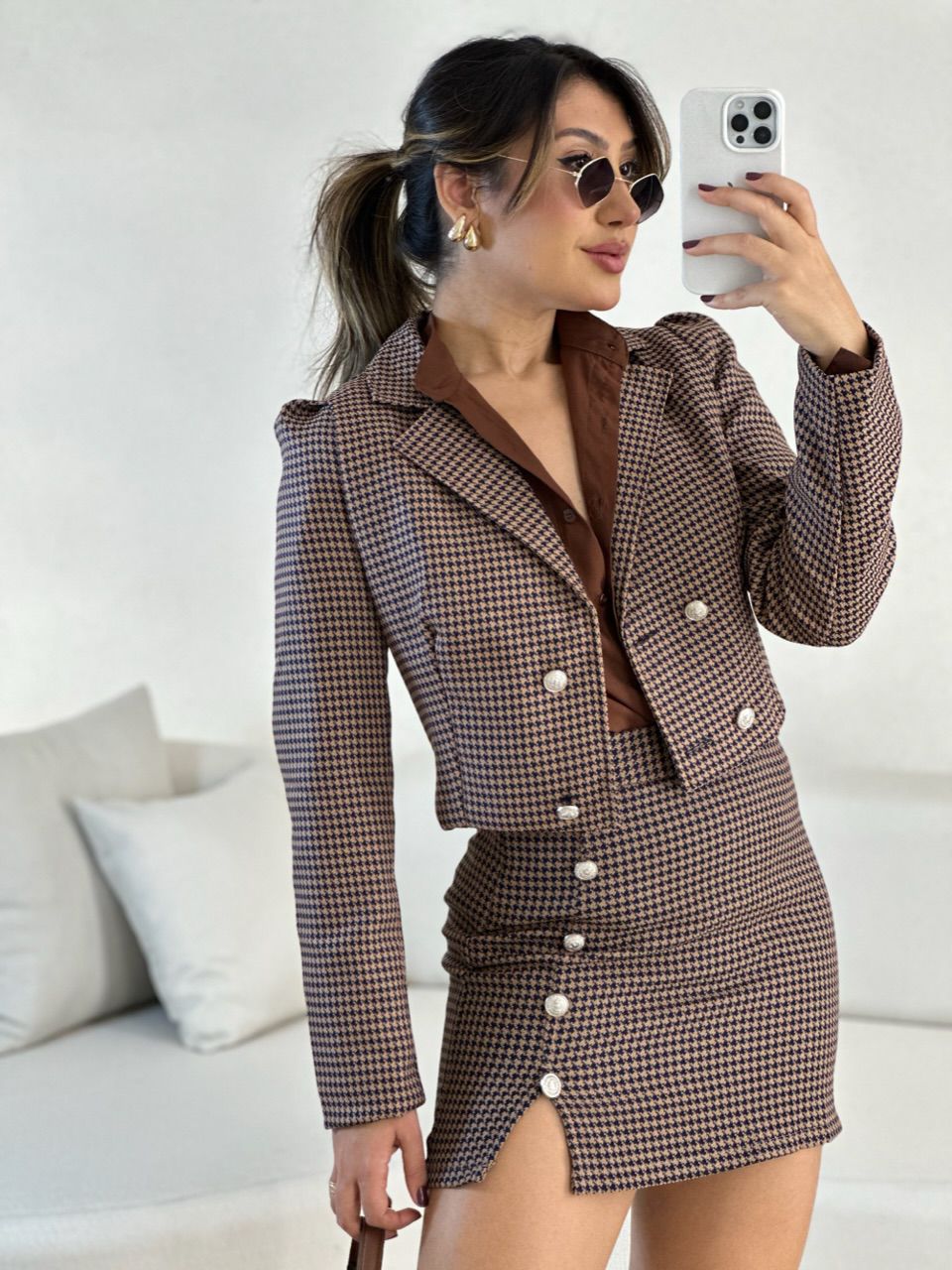 CONJUNTO GIOVANA PIED POULE MARROM