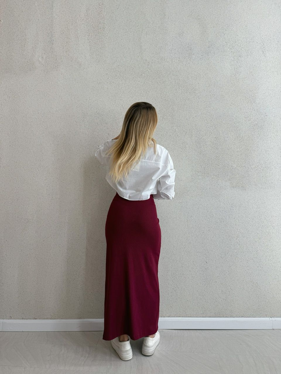 SAIA CANELADA MIDI CHERRY RED