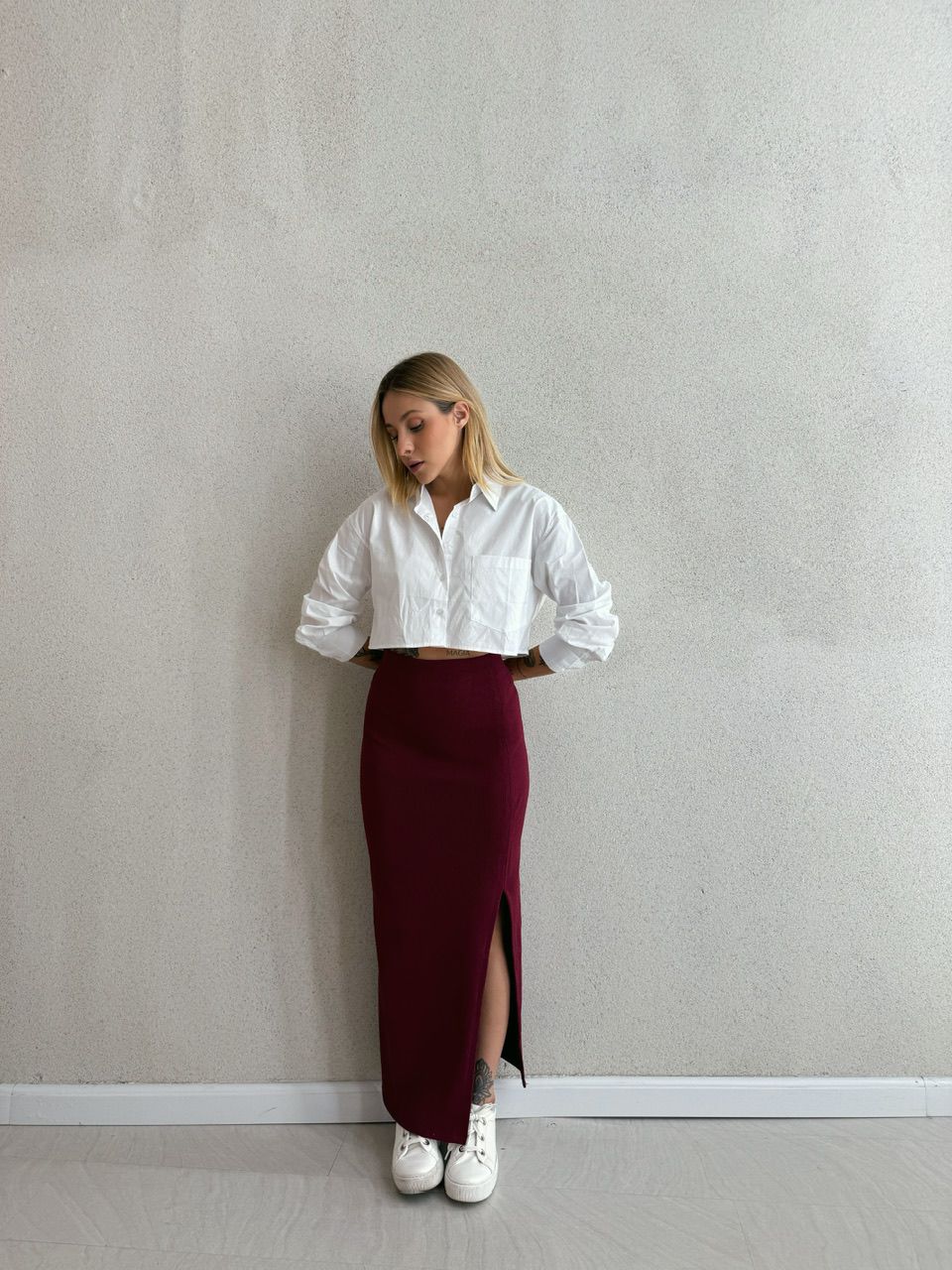 SAIA CANELADA MIDI CHERRY RED