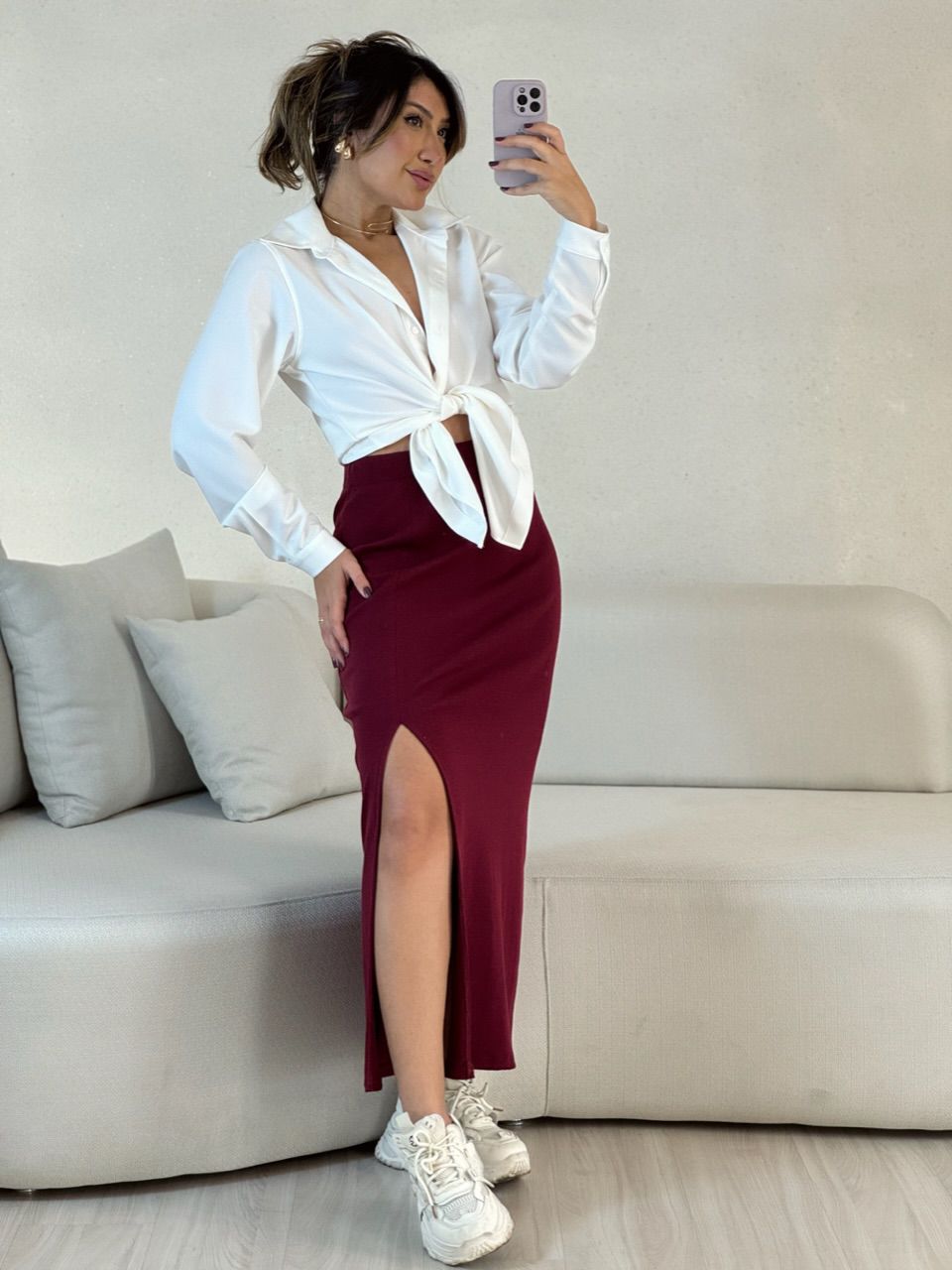 SAIA CANELADA MIDI CHERRY RED