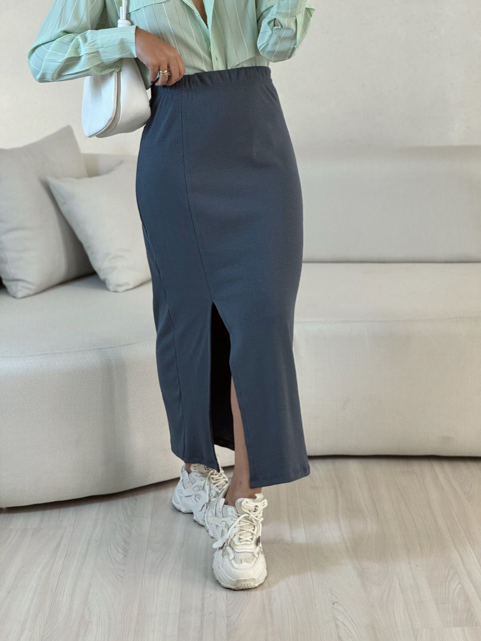 SAIA CANELADA MIDI CINZA - 0054170091 - CAROLLA FERRARO