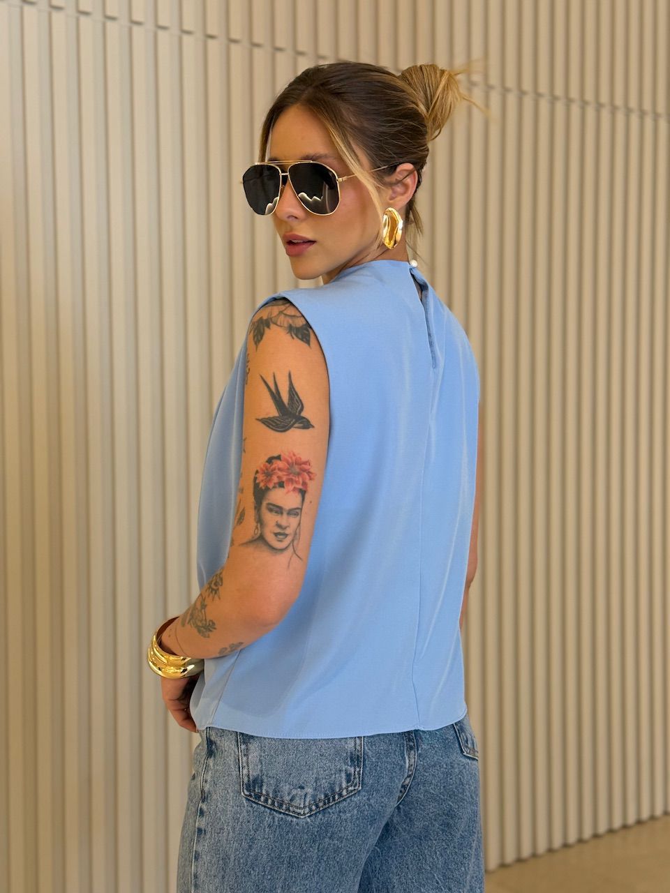 BLUSA LUARA PREGAS AZUL