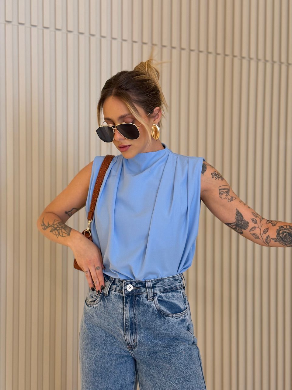 BLUSA LUARA PREGAS AZUL