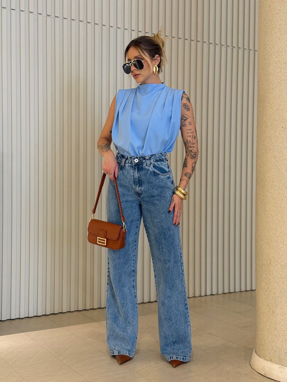 BLUSA LUARA PREGAS AZUL