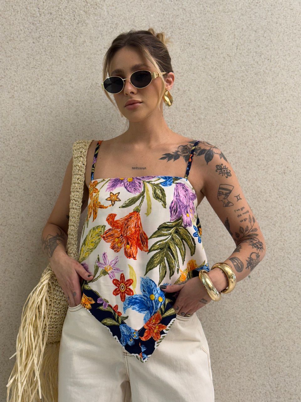 BLUSA MARINA ESTAMPADA OFF - 0069160326 - CAROLLA FERRARO