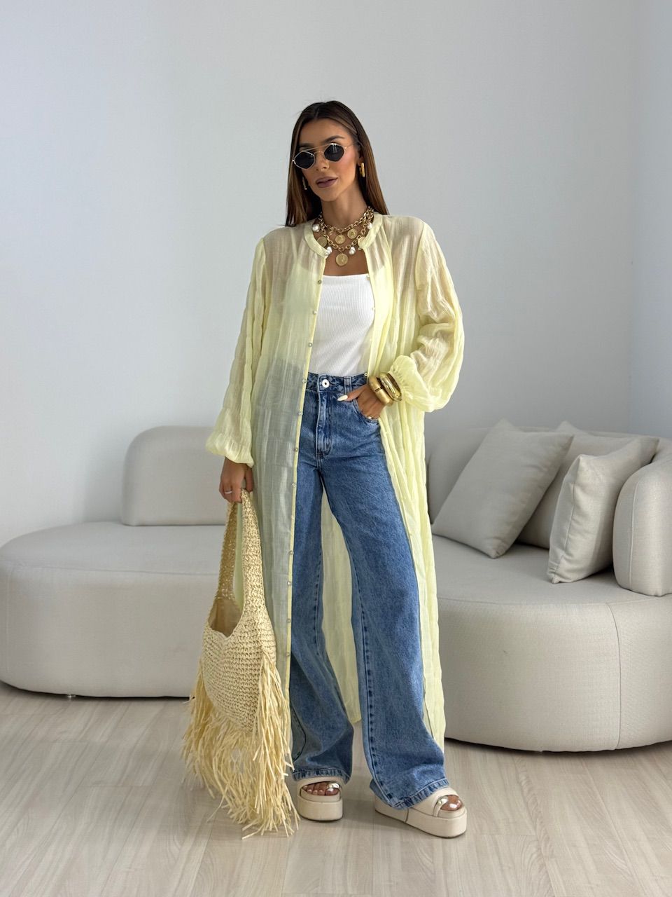 CHEMISE LAVINIA BOTÕES YELLOW BUTTER - 0069180431 - CAROLLA FERRARO