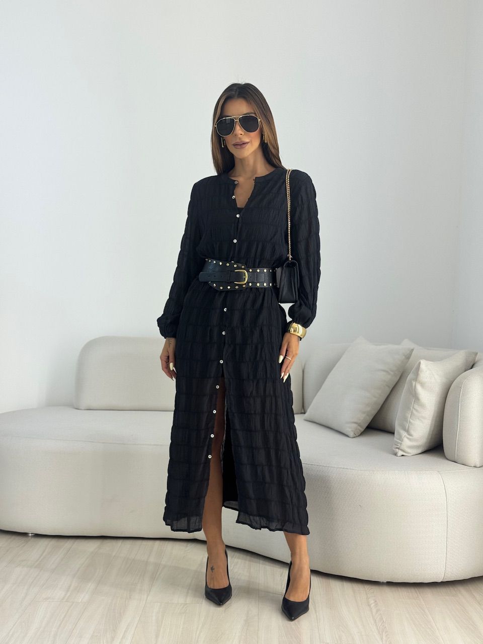 CHEMISE LAVINIA BOTÕES PRETA - 0069180033 - CAROLLA FERRARO